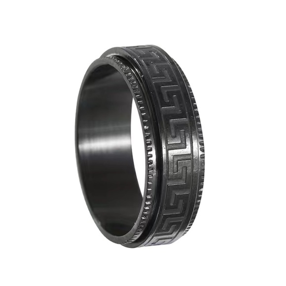 Black Greek Key Anxiety Fidget Spinner Ring - Picture 3 of 4